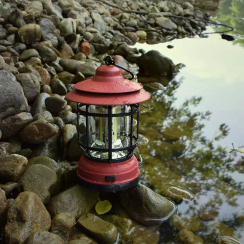 Retro Camping Lantern Portable USB Charging Outdoor Emergency Lamp Adjustable Brightness Rechargeable Camping Glow