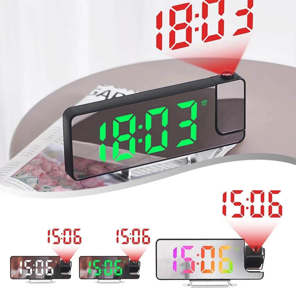 

Projection Alarm Clock Desk Clock With Large Color LED Display Rotatable Ceiling/Wall-Projector For Bedroom Office Bathroom