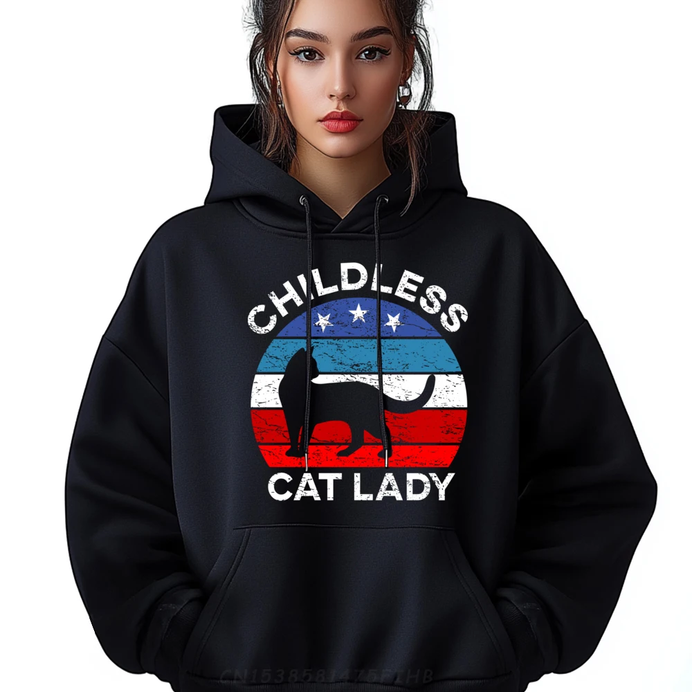 Retro Childless Cat Lady Brand Clothing Adult Halloween Camisa Luxury Long Sleeve Pullover Hoodie For Men