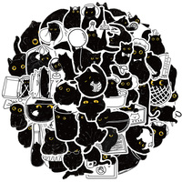 50PCS Cute Fun Black Cat Life Log Graffiti Stickers Scrapbooking Collage Material Suitcase Skateboard Phone Case Luggage Sticker