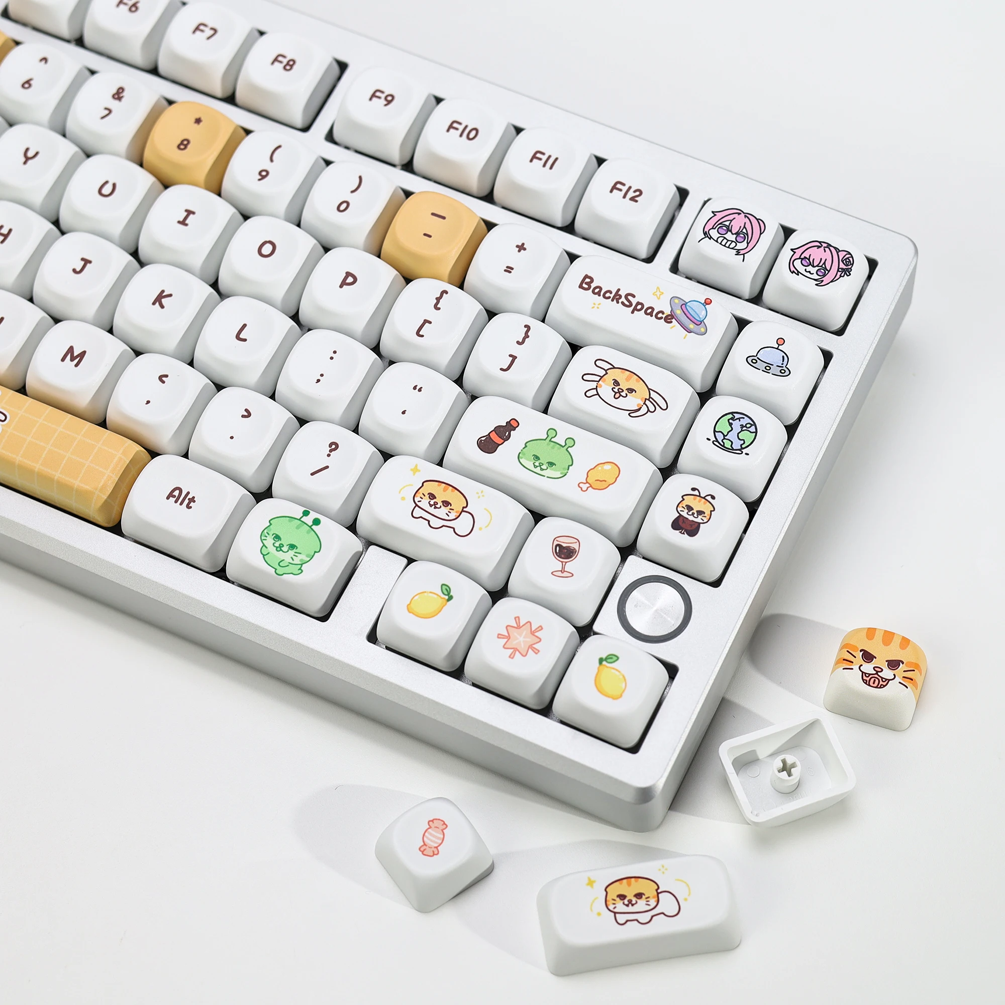 KBDiy 133 Keys Cute Bad Cat Theme Keycaps PBT KOA Profile Keycap Custom For MX Switches Mechanical Keyboard Gaming Aula F87 Pro