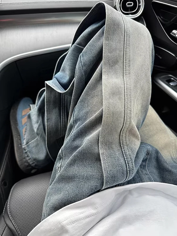 Waed Workwear Denim Jeans Men Summer Trendy Patchwork Wide Leg Pants American Design Casual Straight Cut Durable Cotton Blend