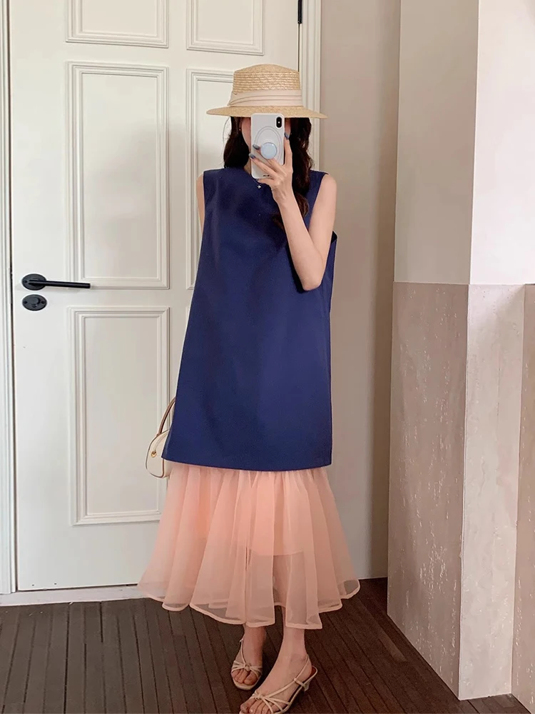 Liangliang Bal Vest Dr vrouwen Zomer Nieuwe Vintage Anti-aging Me Plooirok Tweedelige Set Faionable Ensemble