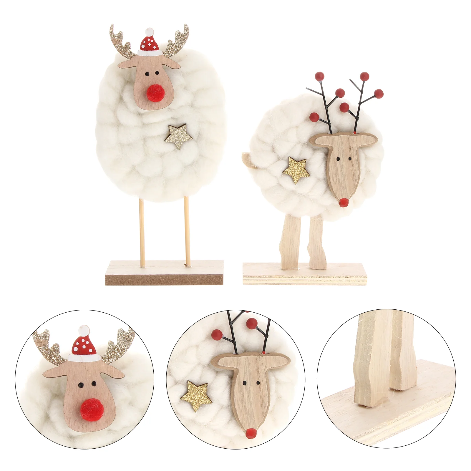 2 Pcs Christmas Felt Decor Desktop Decorations Reindeer Cute Farm Animals Cuddle Gift Statue