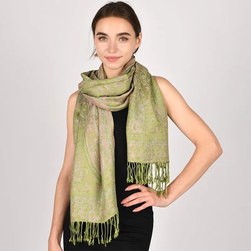 

Vintage Paisley Patterned Ethnic Style Cashew Jacquard Pashmina Casual And Fashionable Soft And Warm Tassel Scarf Shawl