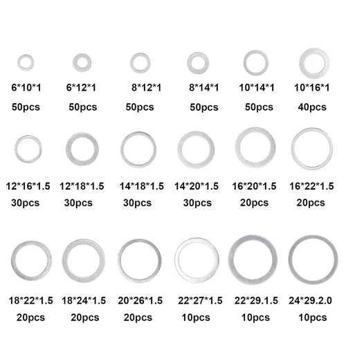Imagen 2 del producto Arandela plana de aluminio de 540 piezas, junta de aplastamiento de tapón de drenaje de aceite automotriz, anillos de sellado de aluminio M6 M8 M10 M12 M14 M16 M18 M22 M24