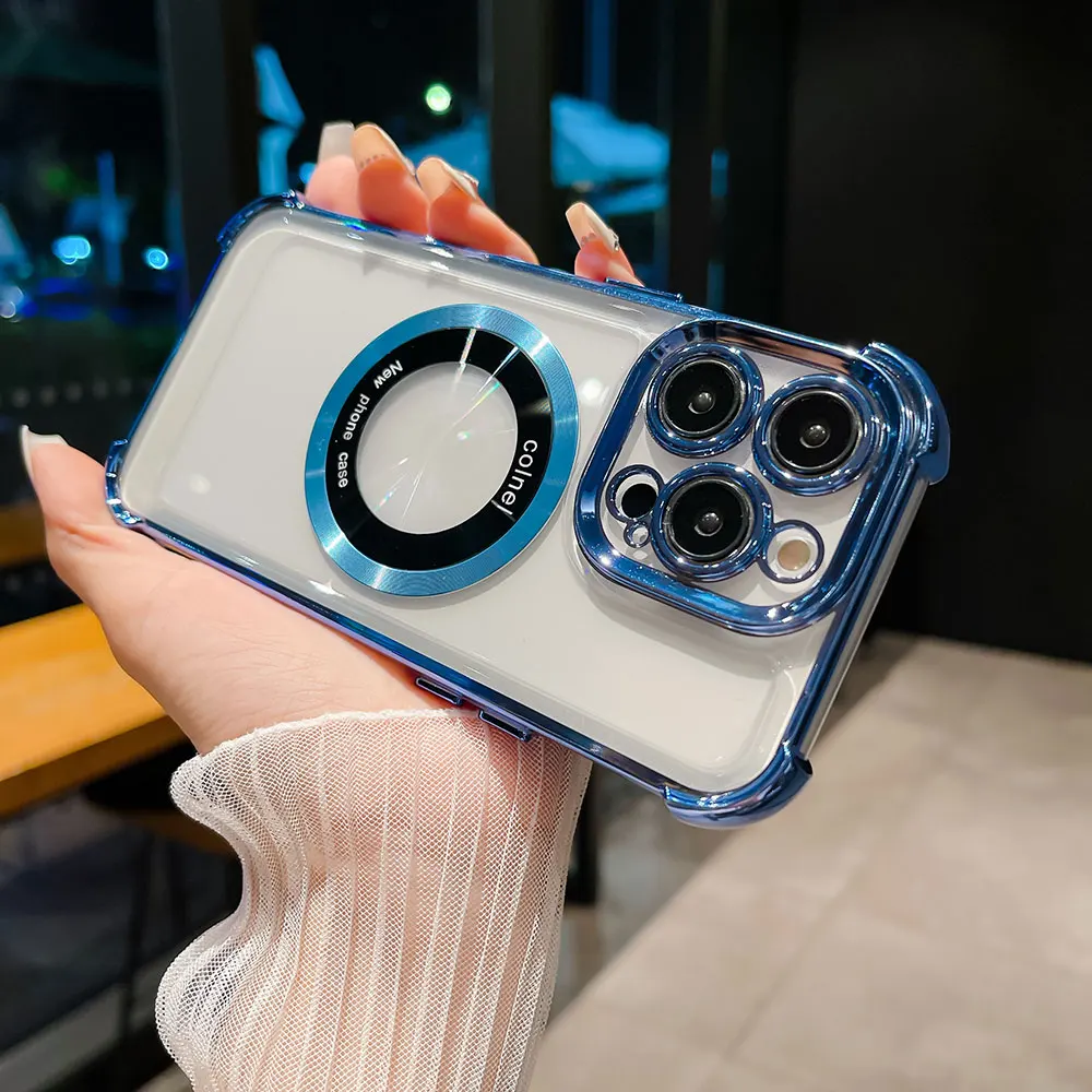 696 New Shockproof Clear Magnetic Case For iPhone 16 Pro Max 15 14 Plus 12 13 Wireless Charging Transparent TPU Cover Phone Case