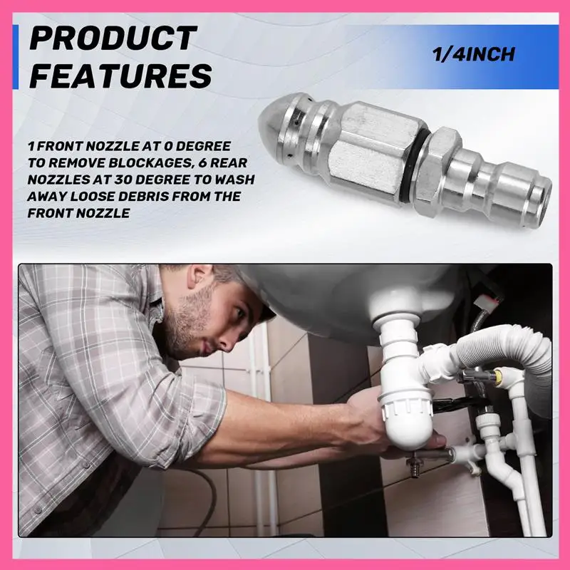 

ABNM Pressure Washer Sewer Jetter Nozzle With Stainless Steel, Durable Design Sewer Jet Nozzle,1/4Inch Quickly Connector