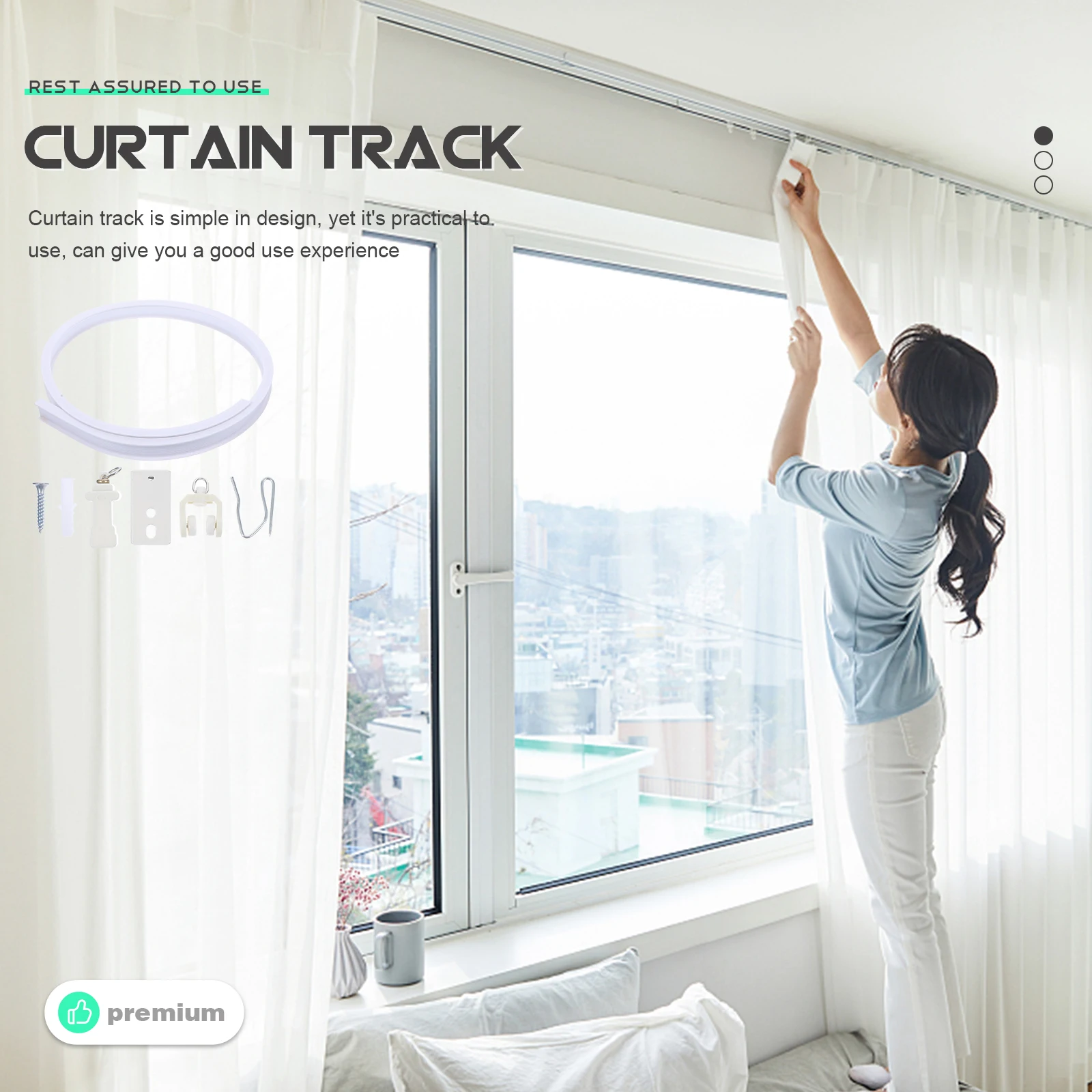 

Curtain Track System Stainless Steel PVC Ceiling Mount Rods Drapes Bendable Room Divider Slider Long Use Smooth Noise Reduction