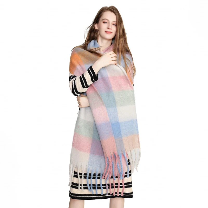 1pc unisexe hiver chaud écharpe de luxe loisirs de plein air écharpe épaissir chaud châle classique glands moelleux écharpe couleur unie doux châle