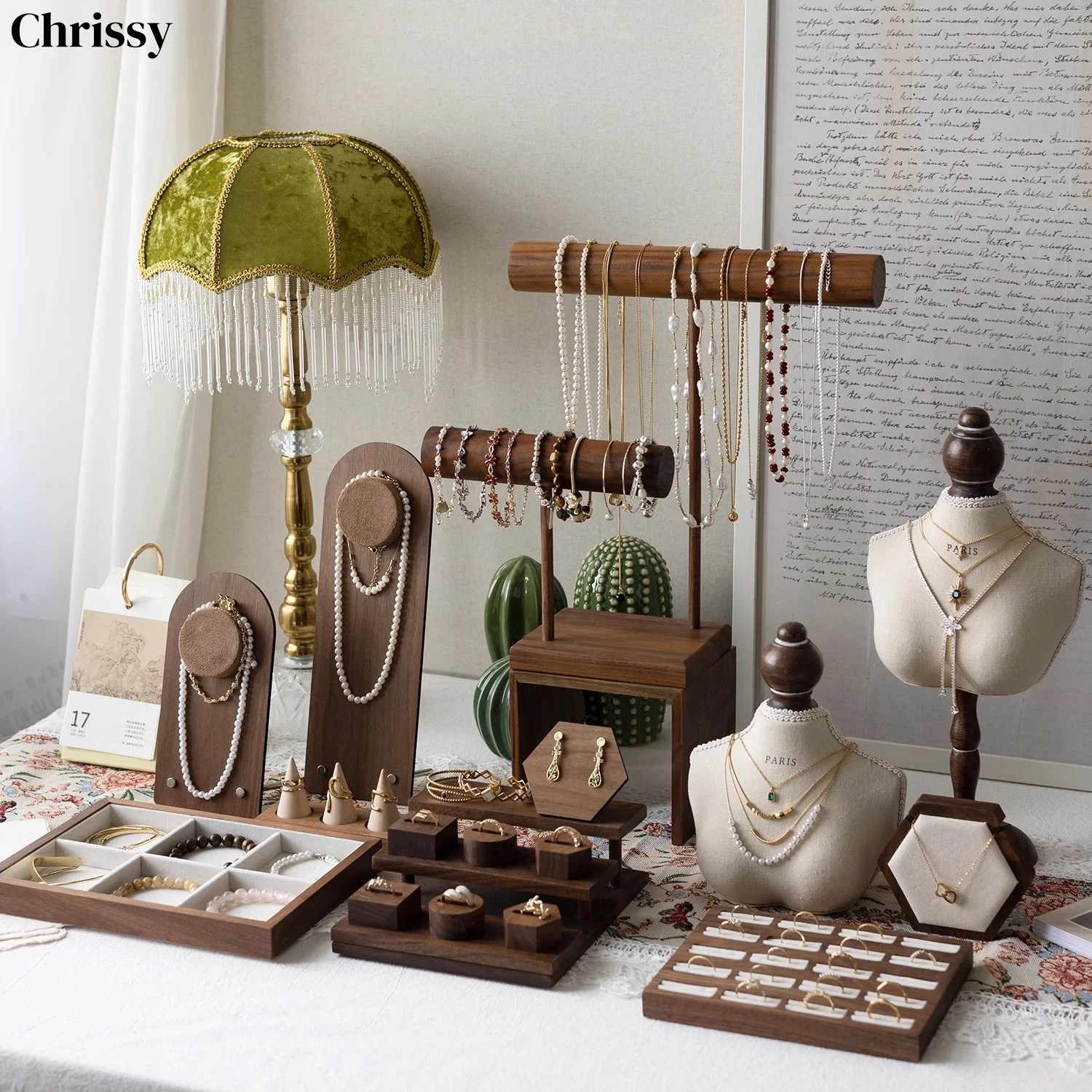 Vintage Jewelry Display Stand for Necklace & Earrings, Multi-Tier Ring Holder, Retro Market Stall Display Rack for Bracelet Jewe