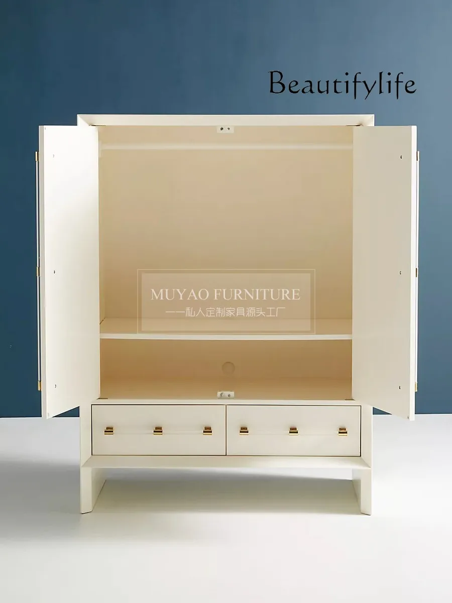 Armoire de Rangement Simple à Double Porte, Vêtement Suspendu, Style Crème Blanc