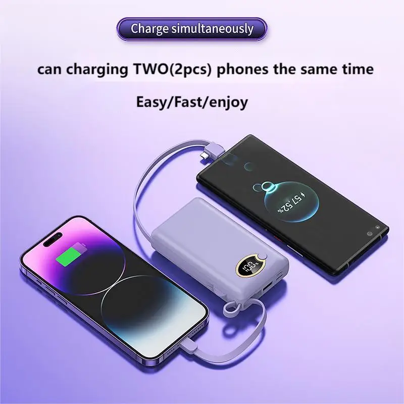 Fast Charging Power Bank 10000mAh Large Capacity Spare Battery Portable Charger Power Banks External Batteries Built USB C Cable