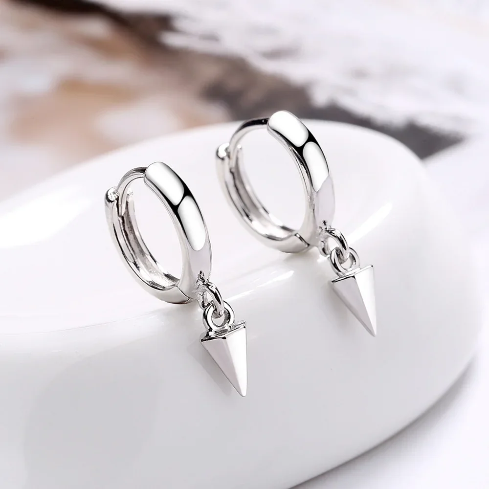 New 925 Silver Needle Women Men Earrings Black Ear Clip Cone Pendant Punk Hipster Rock Round Circle Unisex Stud Earring Gift