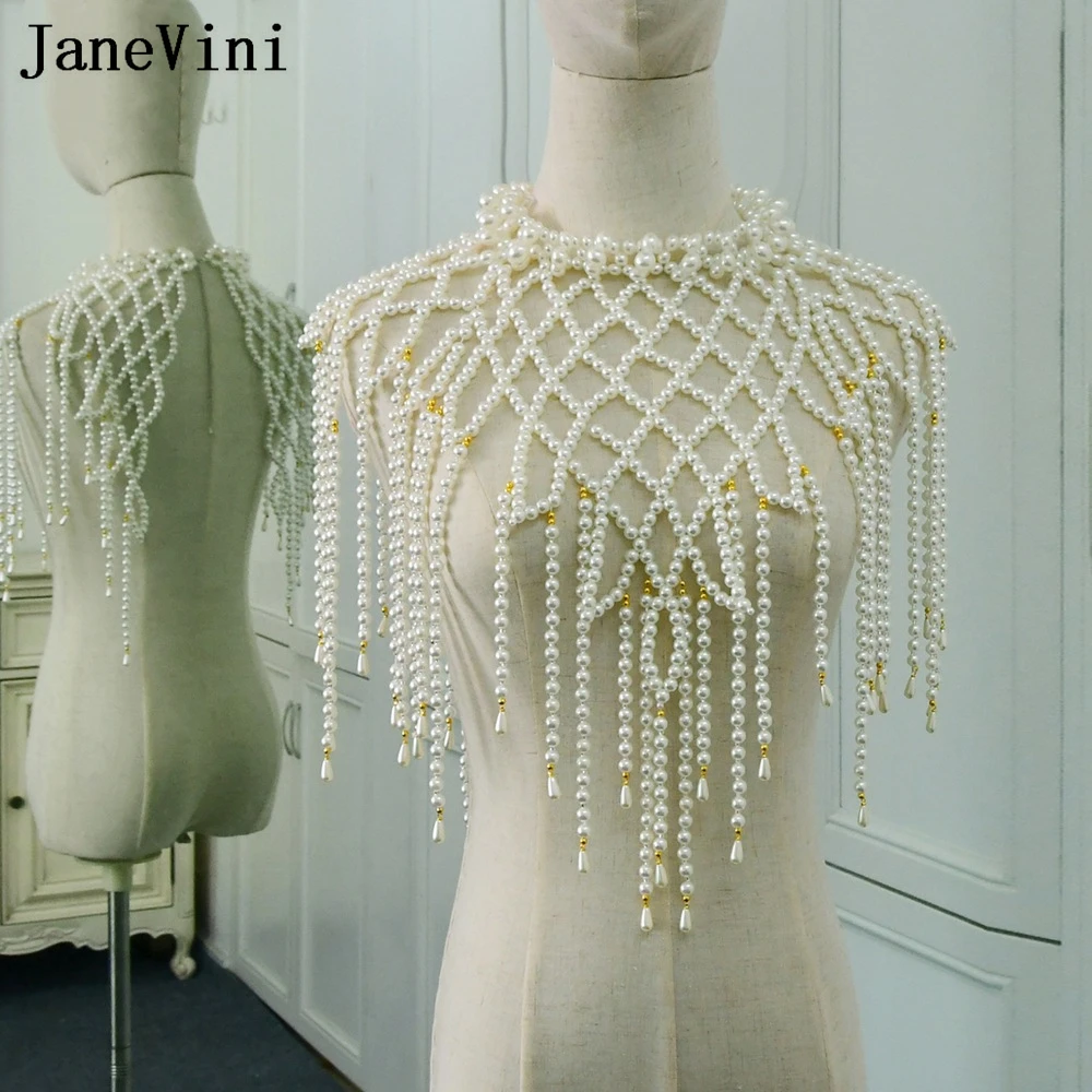 

JaneVini Bohemia Pearl Chain Necklace Women Fashion Body Chain Shoulder Chain Bridal Coat Party Shawl Wrap Wedding Accessories