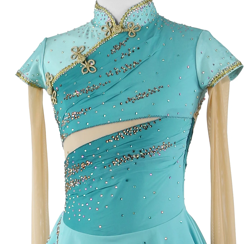 Zagitova Eiskunstlaufkleid für Damen und Mädchen, Mintgrün, Eislaufrock, Cheongsam, Leistungswettbewerb, Kostüm im chinesischen Stil