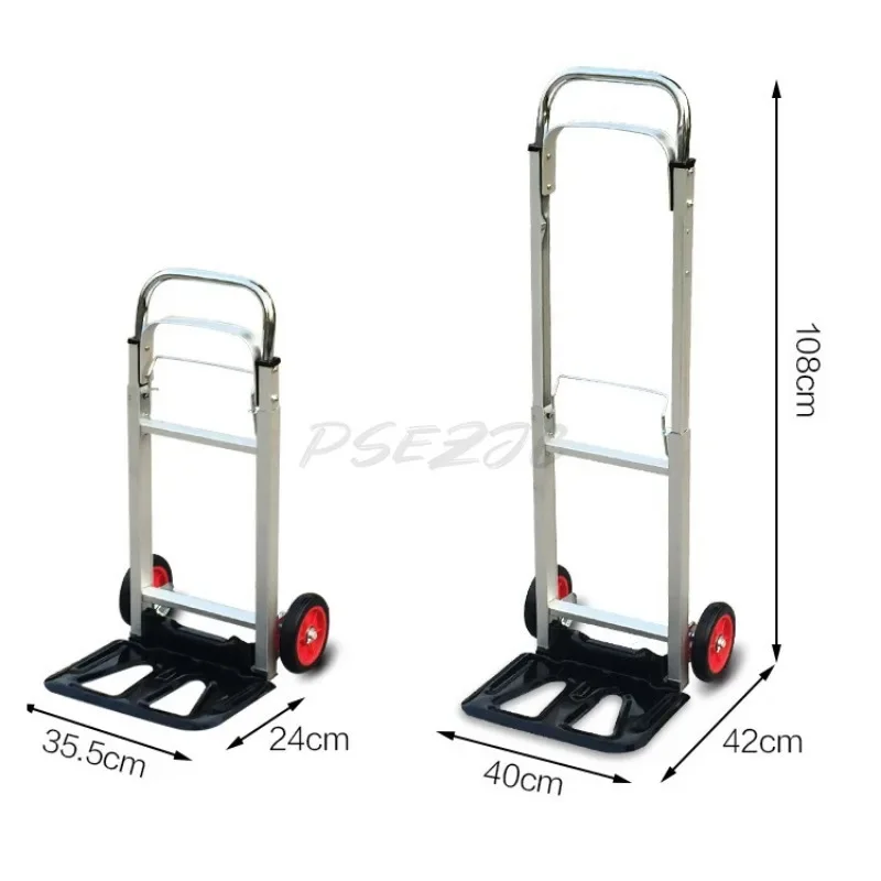 Folding Four-wheel Hand Pulled Luggage Cart Shopping Trailer Express Logistics Handcart All Aluminum Flat Plate