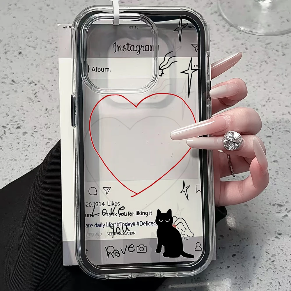 Minimalistische Schwarze Katzenlinien Transparente 2-in-1 Handyhüllen für iPhone 17 11 12 13 14 15 16 17 Pro Max Plus XR X Air Stoßfeste Hülle – Detail 2