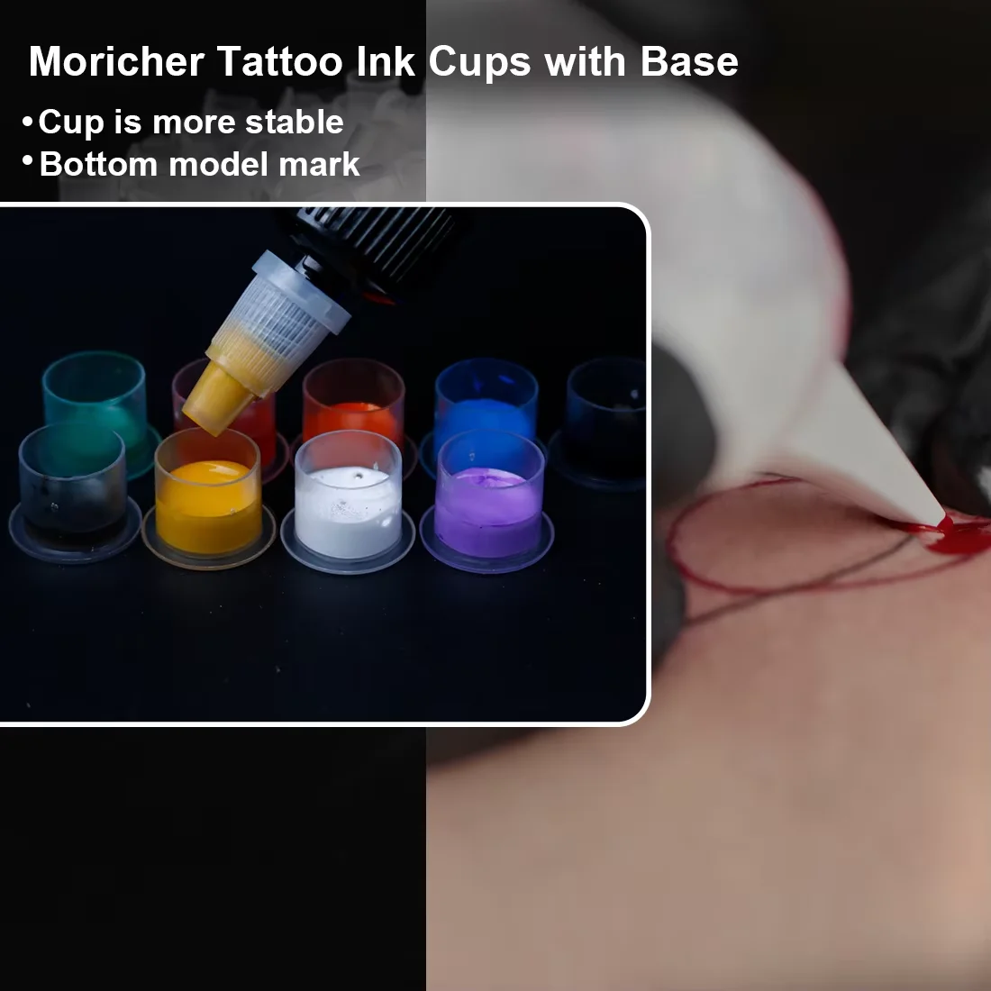 Disposable Tattoo Pigment Cups with Base Clear Plastic Ink Holders Stable Leak Proof Cups for Permanent Makeup and Tattooing