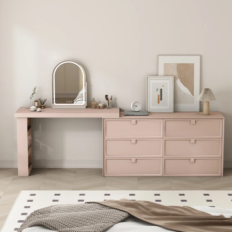 Simple Adult Bedroom Vanity Table Long Green Woman Wood Pink Luxury Dressers Makeup Desk Drawers Coiffeuse De Chambre Furniture