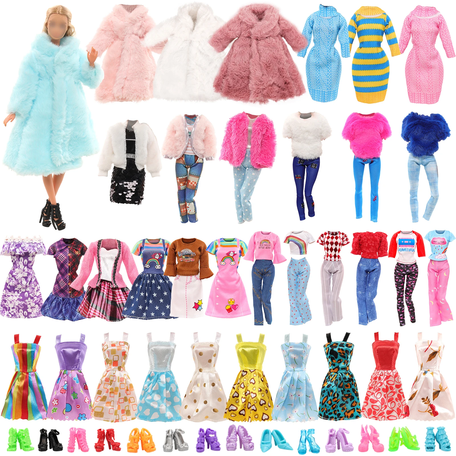 Barwa New Style Doll Clothes 25 Pieces For 11.5Inch =2Coat+1 Sweater+3 Skirts+3 Underwear+5 Suspender+10 Shoes For Girl Game Toy