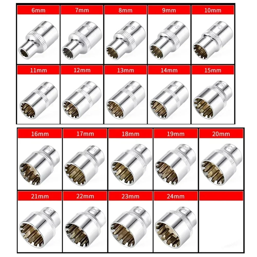 3/8inch Hex Socket Wrench Head 12-Point Mirror Short Socket Head 3/8inch Drive Torx Bit Ratchet Wrench Adapter Torque Spanner