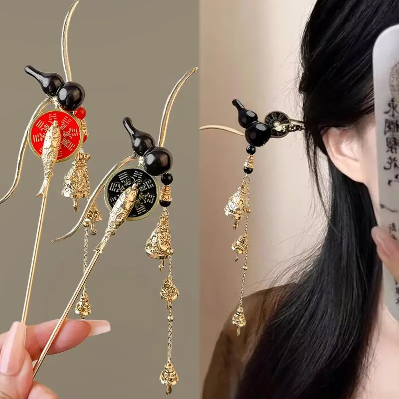 Palillo para el cabello con borla de calabaza de estilo chino, elegante horquilla Hanfu de Metal, accesorios para el cabello de estilo antiguo para mujer