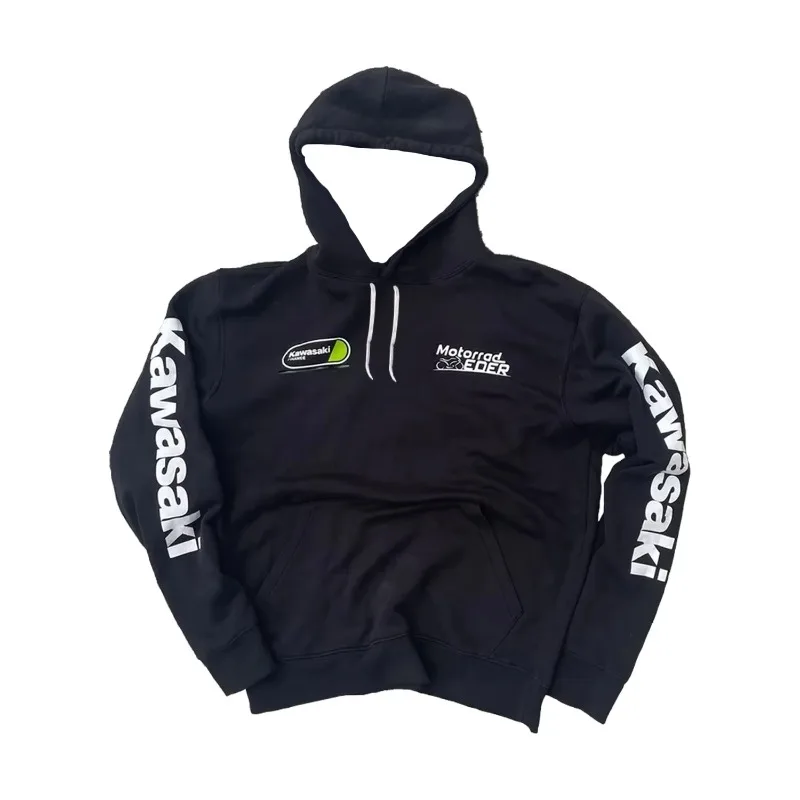 الرجعية كاواساكي الأسود سباق هوديي الكبار الشارع هوديي للجنسين دراجة نارية البلوز البلوز الملابس الرياضية #2
