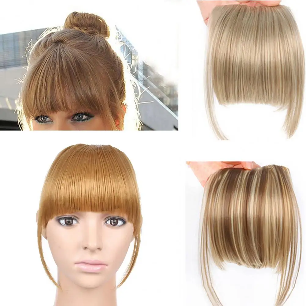 Fake Blunt Bangs Fluffy Smooth Soft Seamless Elegant Women Front Fringe Air Bangs High Temperature Fiber Clip-In Full Bangs