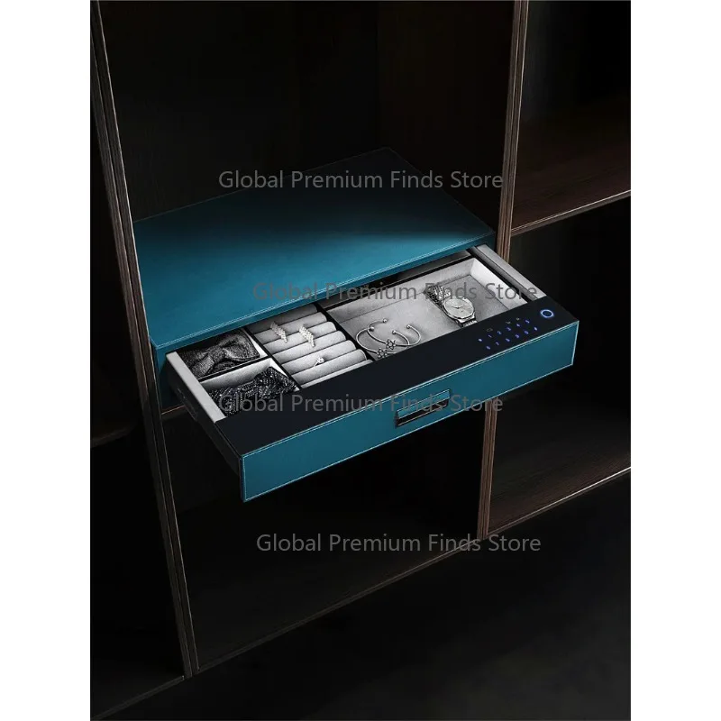Fingerprint & Smart Password Hidden Safe Box – Tempered Panel Alloy Aluminum Handmade Leather Storage Cabinet Drawers
