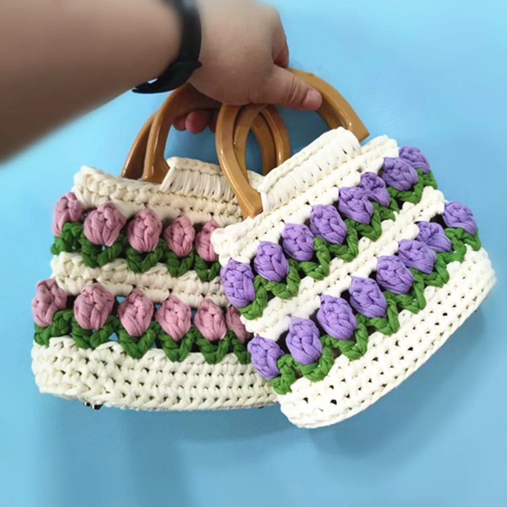 New Cross-border Super Natural Cotton Fabric Hand-knitted Bag Fashionable Popular Hot-selling Design Bag
