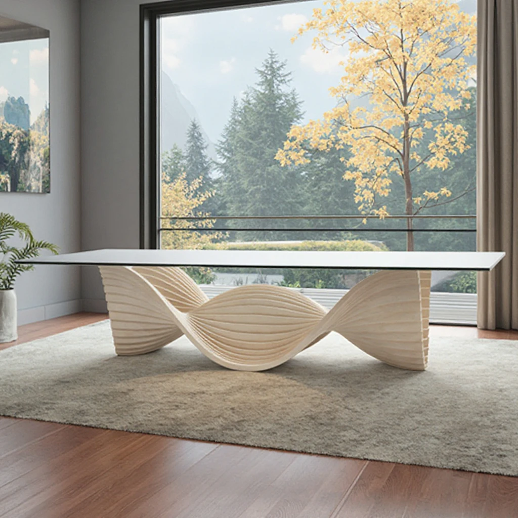 #Solid Wood Base Coffee Table Glass Top Modern Design for Home Living Room Dining Room Furniture Entry for