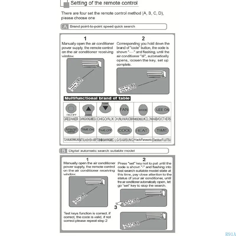 R91A Remote Air Air Conditioner Air acondicionador Multibrand 1000 en 1 Controlador blanco liviano