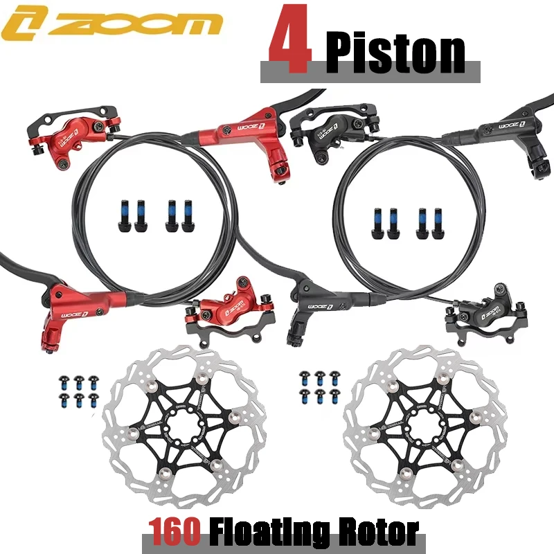 

ZOOM 4 Piston Hydraulic Disc Brake Set Durable Bicycle Brakes Kit Oil Pressure MTB Brakes with 160mm Rotor Bicycle Accessories