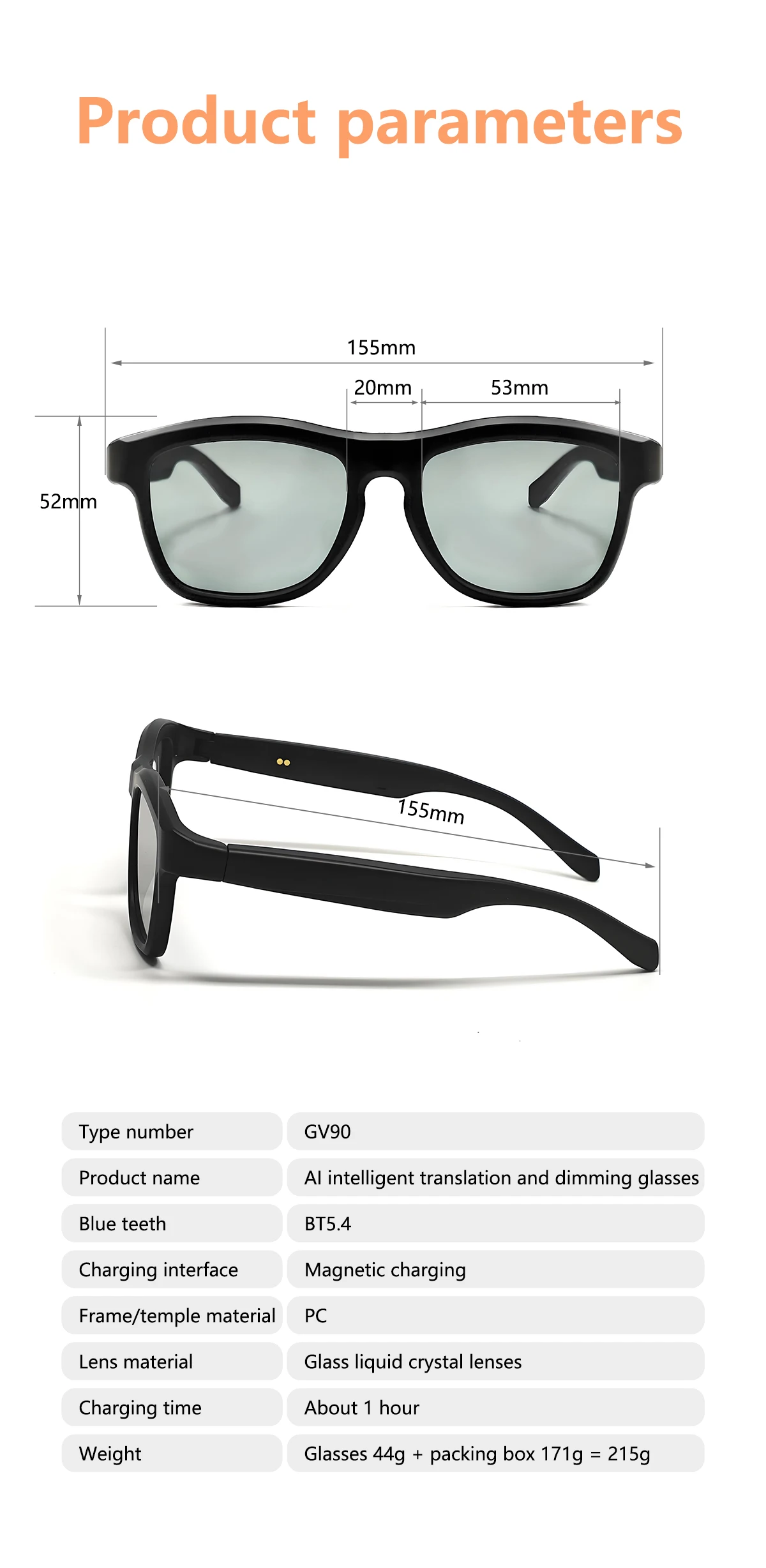 Touch-Control Farbwechselnde Sonnenbrille für Männer und Frauen Elektrochrome KI-Intelligente Übersetzungs- und Anruffunktion Musikplayer Bluetooth – Detail 14