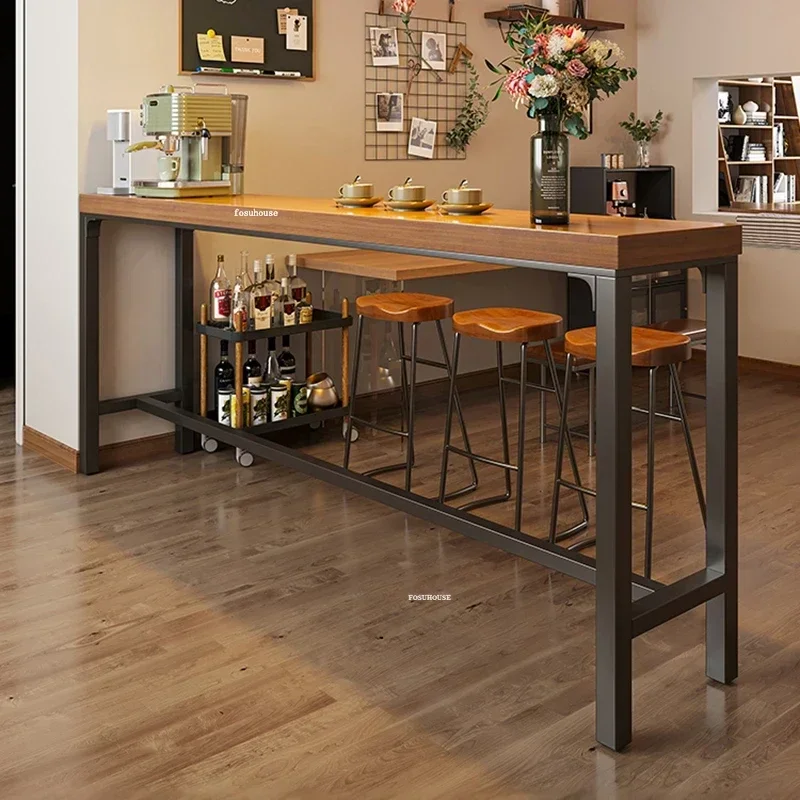 Retro Freizeit Eisen Kunst Bar Tische Hause Holz Hohe Tisch Balkon Die Wand Lange Tisch Café Tisch und Stuhl Set Küche Möbel