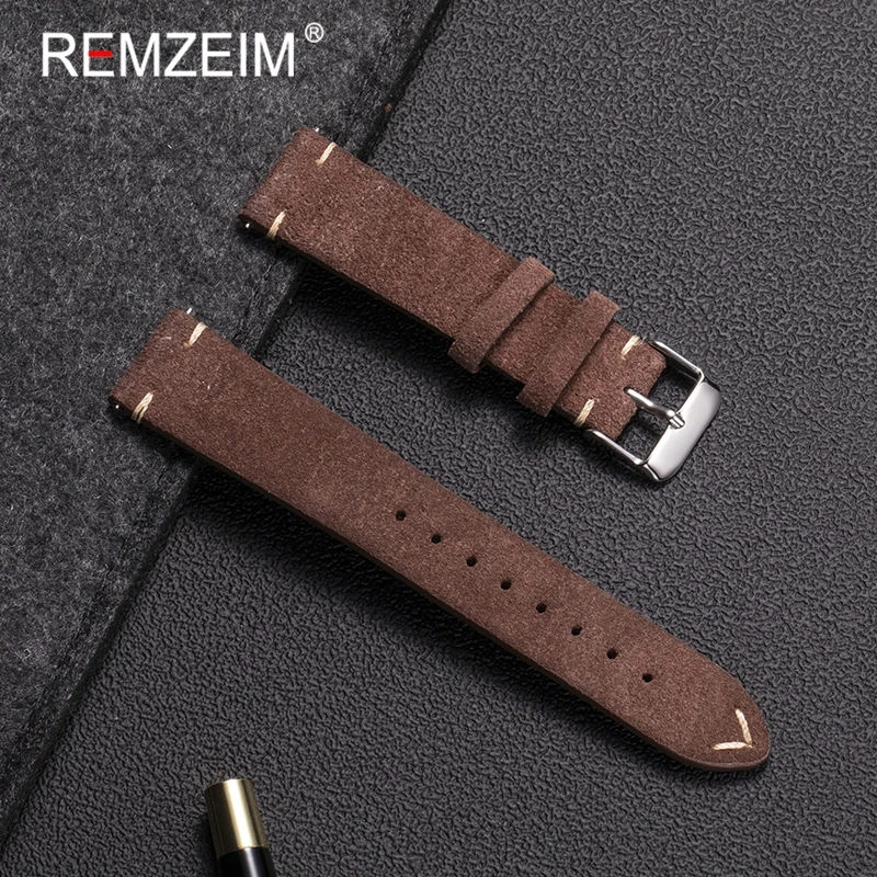 

Quick Release Leather Smartwatch Band 18mm 20mm 22mm Strap for Men Women Vintage Suede Wristband Brown Beige Green Wrist Belt