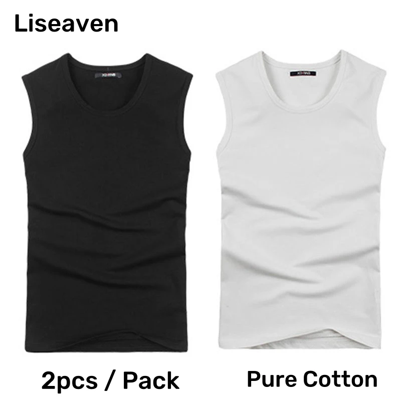 2pcs/pack Men's Cotton Tight Vest Sports Outdoor Man Tank Tops Pajamas Bodybuilding Outerwear Sweatshirt Male Gym Undershirt