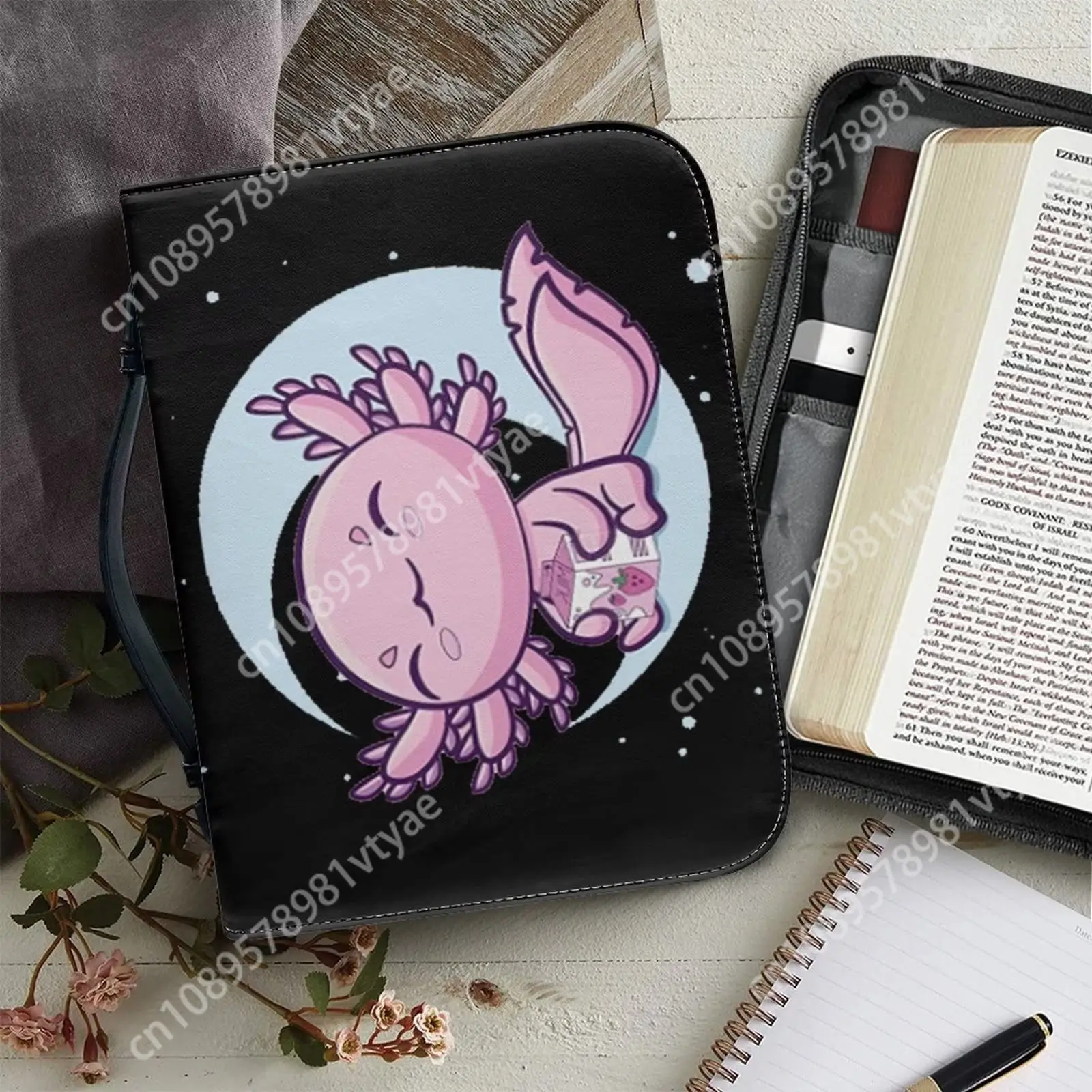 

Cute Axolotl Patterns Bible Cover bags for Women Pu Bible Cover Soft Book Bag Waterproof Church Pouch Bible Protective Case