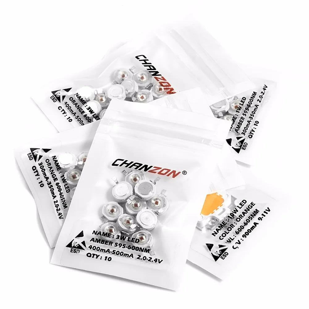 Chanzon High Power LED Chip Orange Amber 1W 3W 10W COB LED Bulb Light Lamp 595nm - 600nm / 600nm - 605nm Integrated for DIY