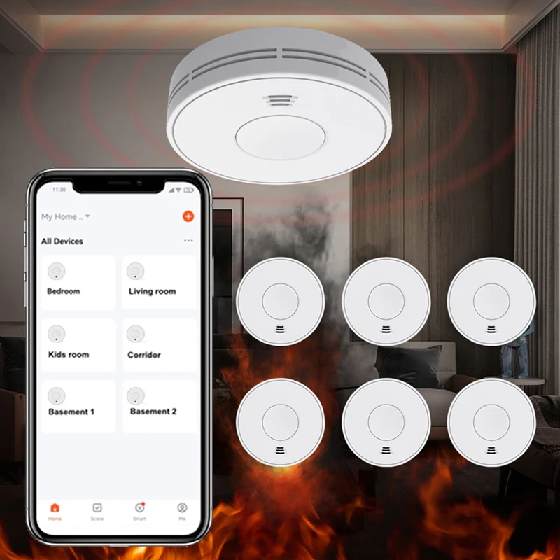 FULL-10 Years Battery Wifi Smart Smoke Alarm Fire Alarm With Tuya & Smartlife Smoke Detector For Home Conforms To EN14604