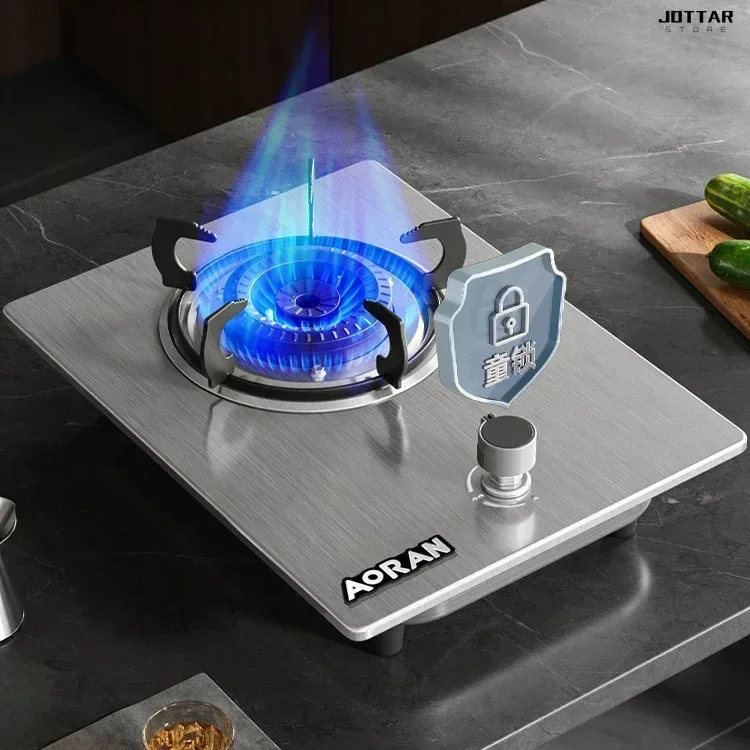 

New gas cooking stove for household. Single stove. Desktop or embedded. Uses liquefied gas. With flame failure protection.