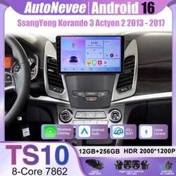 Android For SsangYong Korando 3 Actyon 2 2013 - 2017 Car Radio Stereo Wireless Carplay Multimedia Player GPS QLED Touch Screen