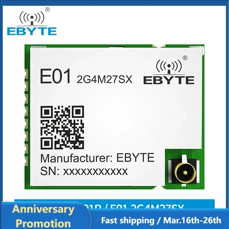 nRF24L01P Chip Wireless Module EBYTE E01-2G4M27SX 2.4G 27dBm SMD nRF24L01P+PA IPEX RF Interface SPI Communication Tx Rx Module