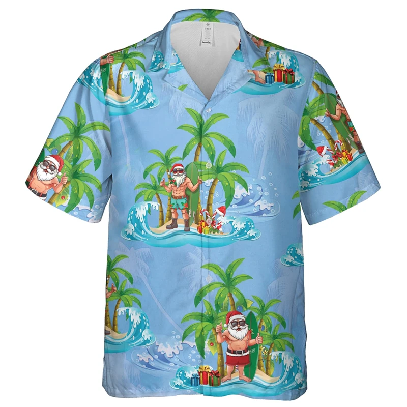Hawaiian Shirt Children Summer Girl Clothes Tops Turndown Collar Kawaii Christmas Print 2024 Kid Clothes Boy Short Sleeve Shirts