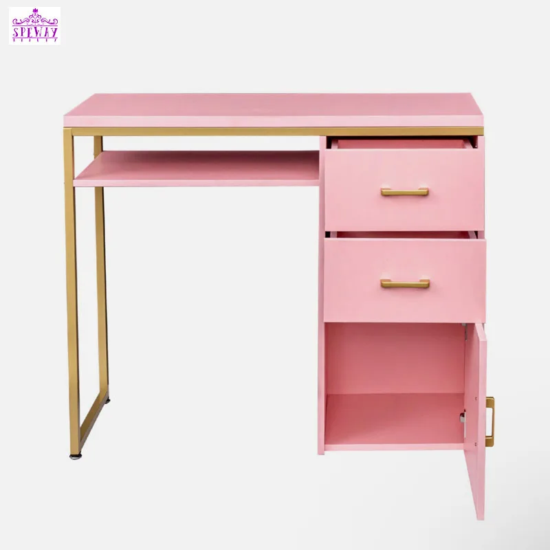 Pink and Gold Simple Style Nail Salon Furniture Manicure Table and Chair Set Lovely Nail Desk Table - view 6