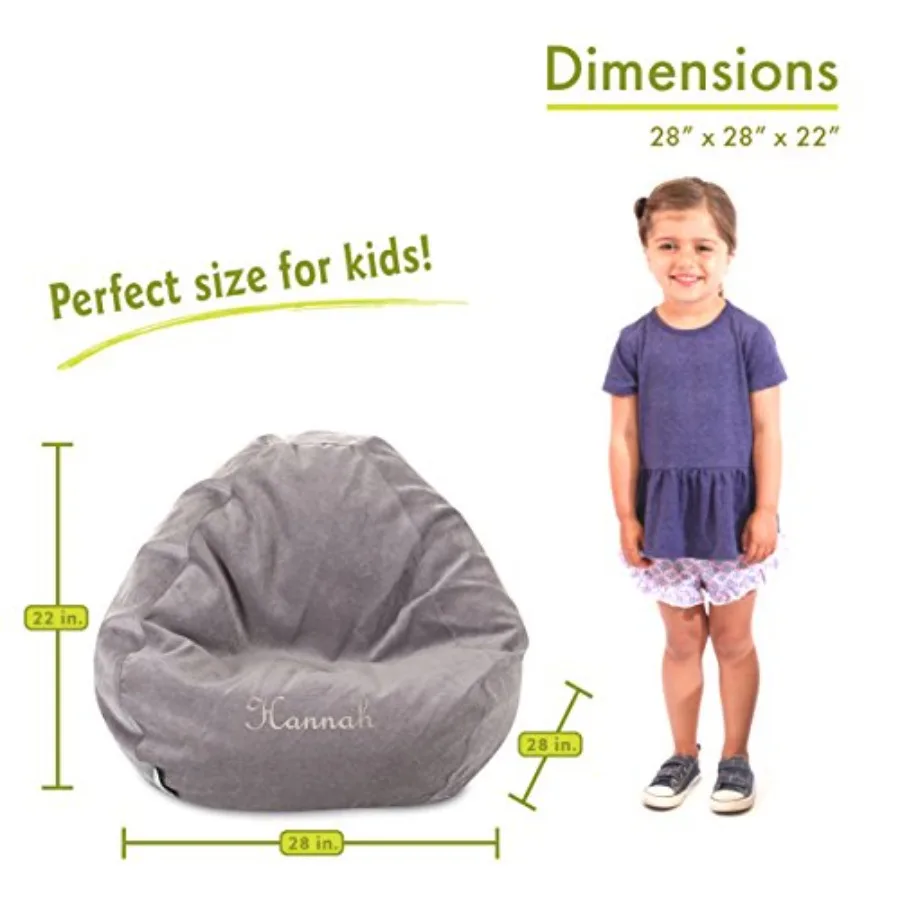 Personalized embroidered classic bean bag chair for adults and kids, 28x28x22 inch, polyester fabric, beige, ultra-soft and dur