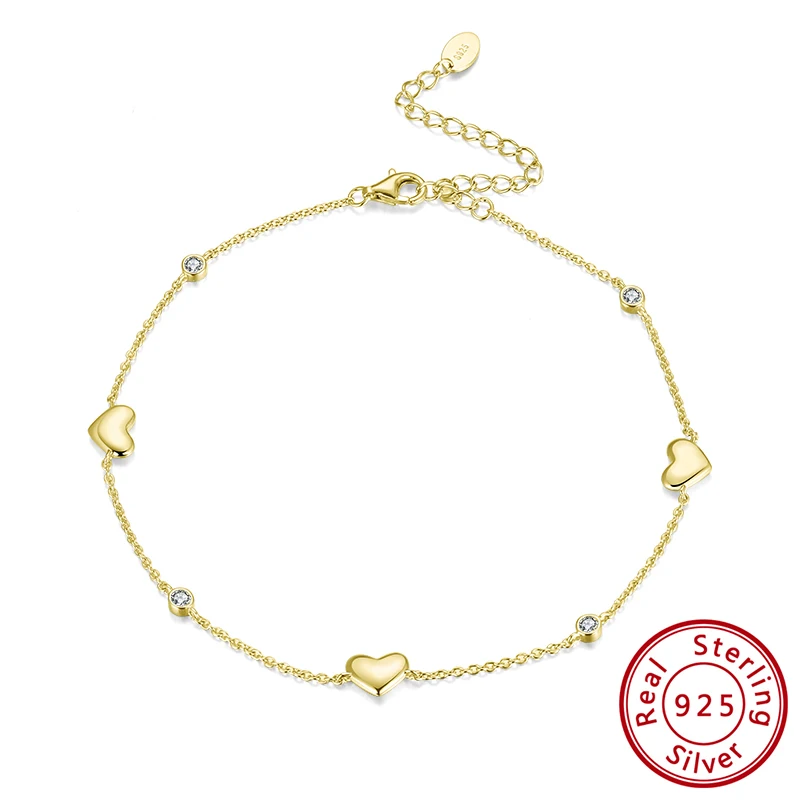 

KISS MANDY Minimalist Heart-shaped Anklet Zircon 925 Sterling Silver Love Heart Charm Bracelet on Leg Foot Chains Anklet SA01