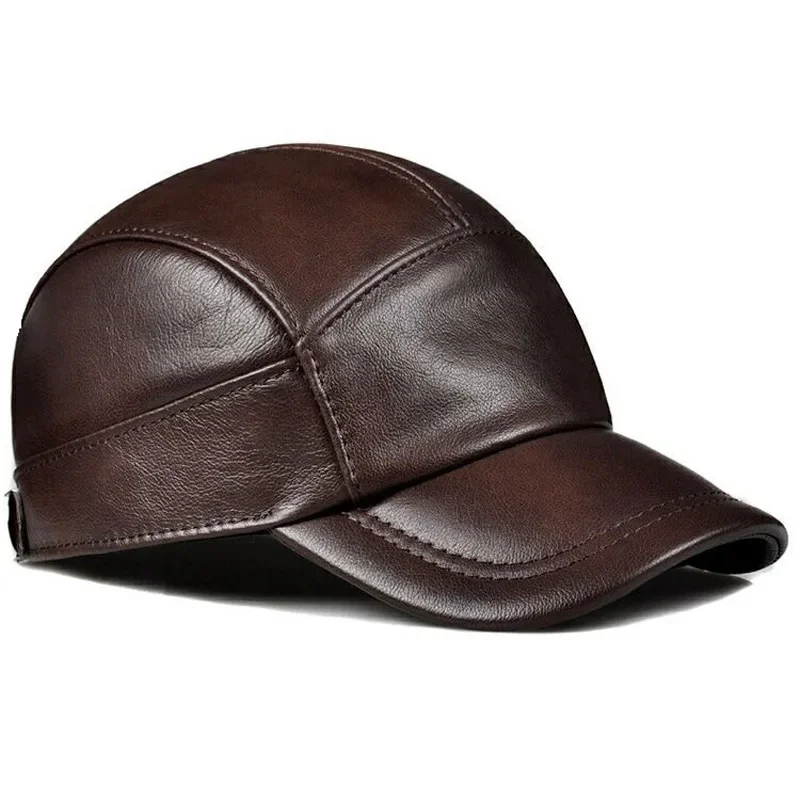 New 2023 Spring/Winter Man Genuine Leather Baseball Caps Male Casual Cowhide Warm 56-60 Adjustable Sprot Flight Hats