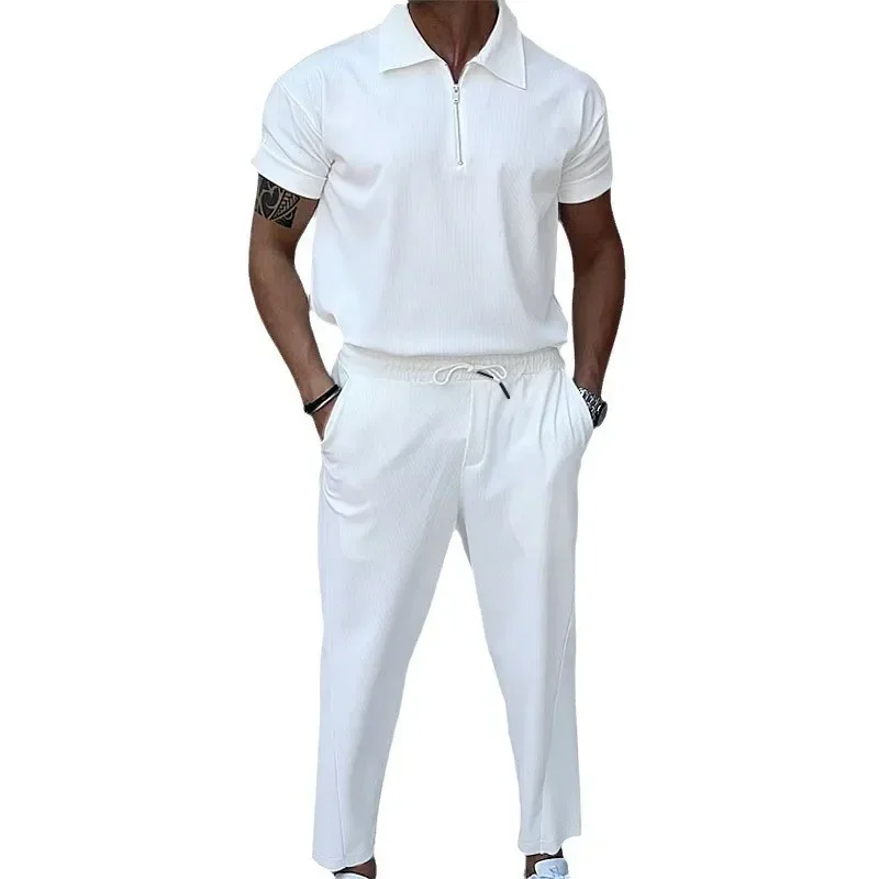 Summer Fitted Corduroy Youth Casual Sports Mens Sets